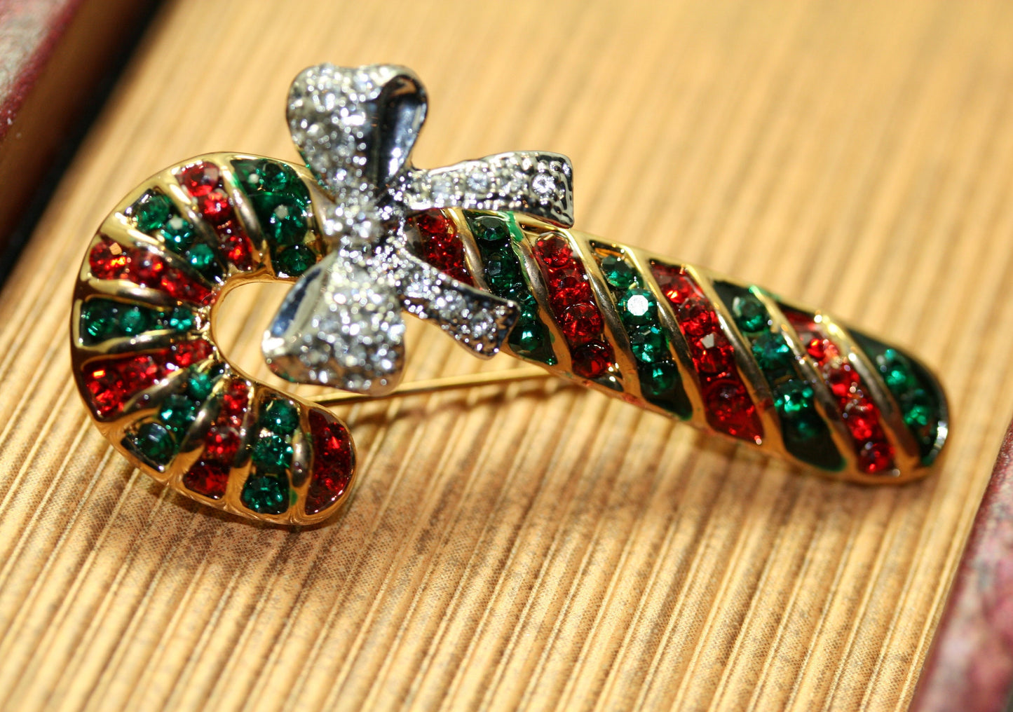 Christmas Candy cane Brooch Rhinestone Sparkle Candy Cane Brooch Pin, Holiday Gift
