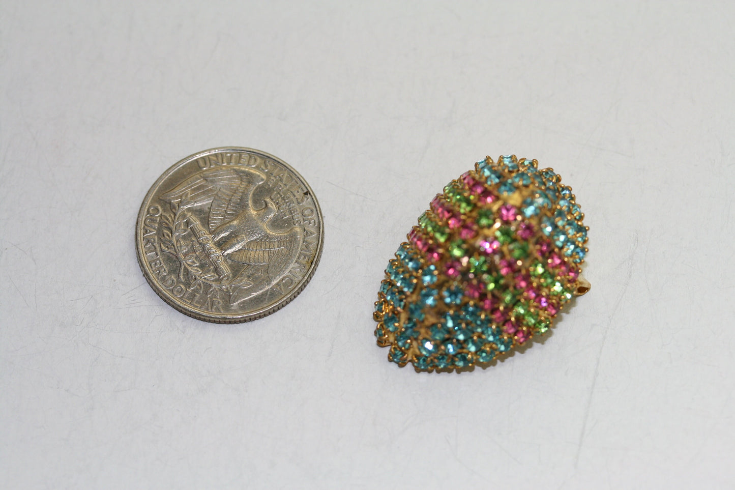 Vintage Rhinestone Crystal Easter Egg Pink Green Blue Faceted Stones Brooch Pin, Easter Pin Jewelry