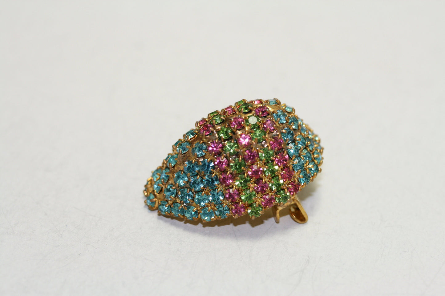 Vintage Rhinestone Crystal Easter Egg Pink Green Blue Faceted Stones Brooch Pin, Easter Pin Jewelry