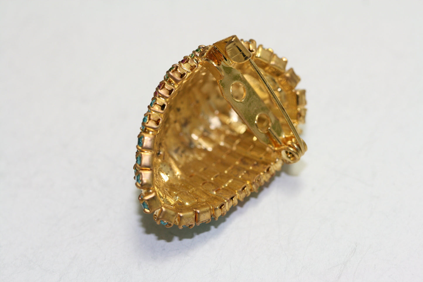 Vintage Rhinestone Crystal Easter Egg Pink Green Blue Faceted Stones Brooch Pin, Easter Pin Jewelry