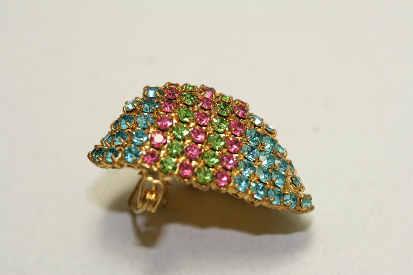 Vintage Rhinestone Crystal Easter Egg Pink Green Blue Faceted Stones Brooch Pin, Easter Pin Jewelry