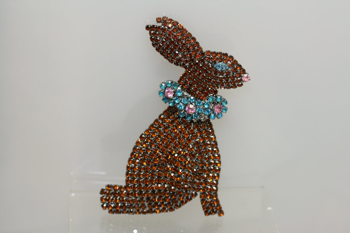 Rhinestone Crystal Large Easter Bunny Rabbit Pin Brooch, Chocolate Color Easter Bunny Pin