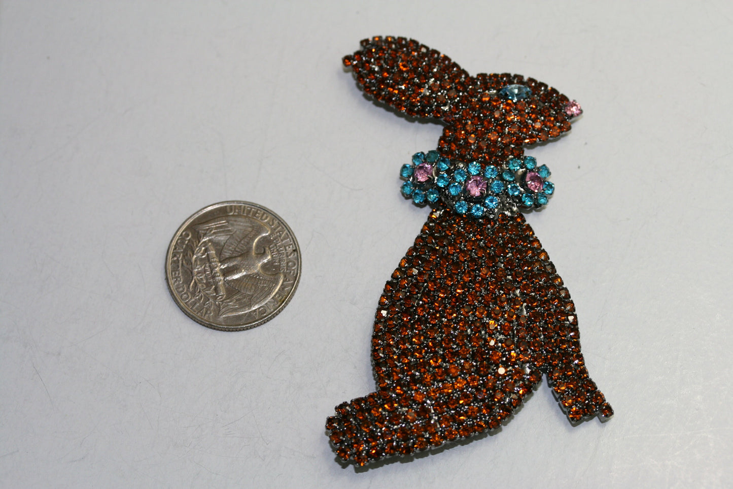 Rhinestone Crystal Large Easter Bunny Rabbit Pin Brooch, Chocolate Color Easter Bunny Pin