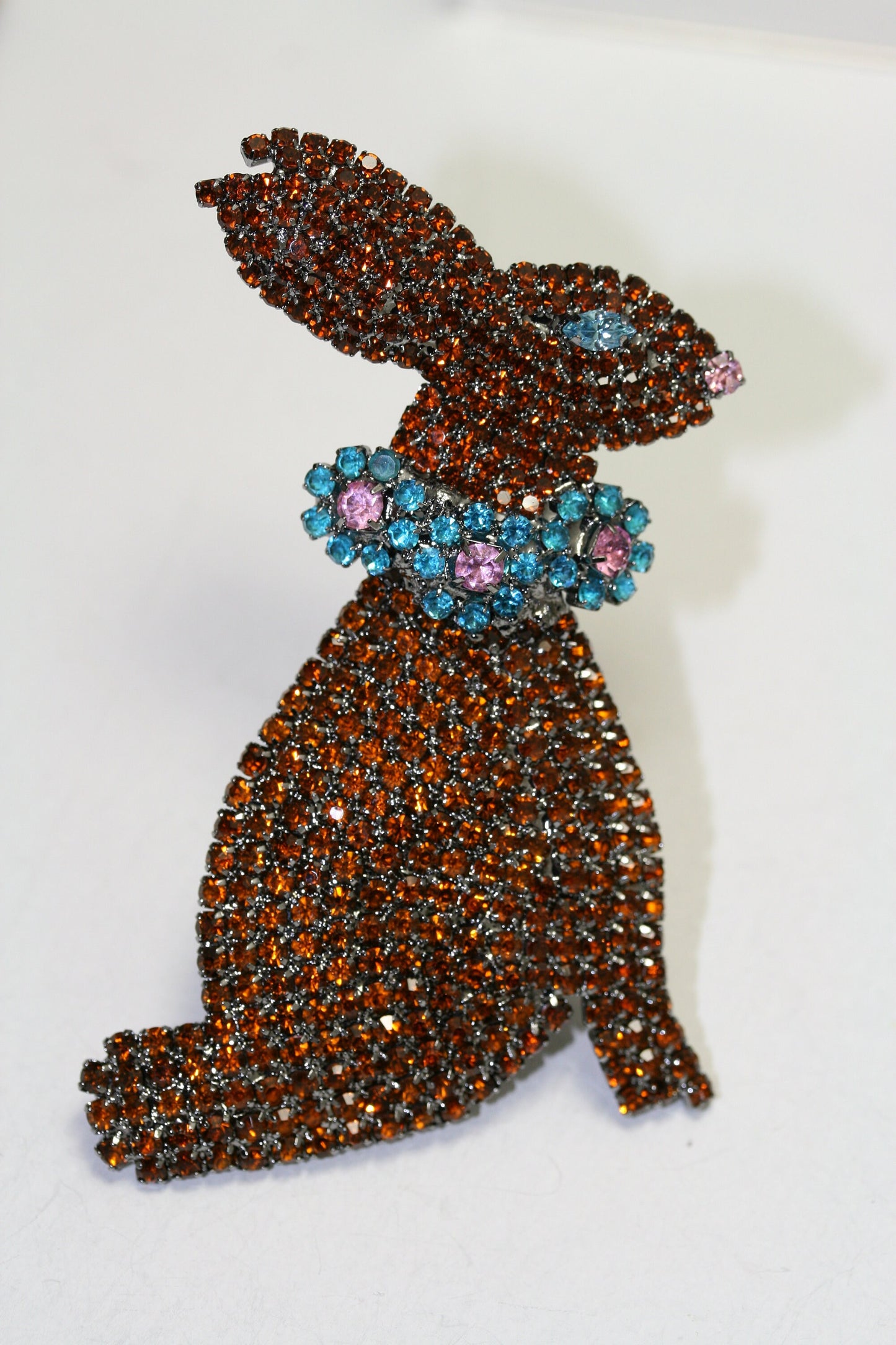 Rhinestone Crystal Large Easter Bunny Rabbit Pin Brooch, Chocolate Color Easter Bunny Pin