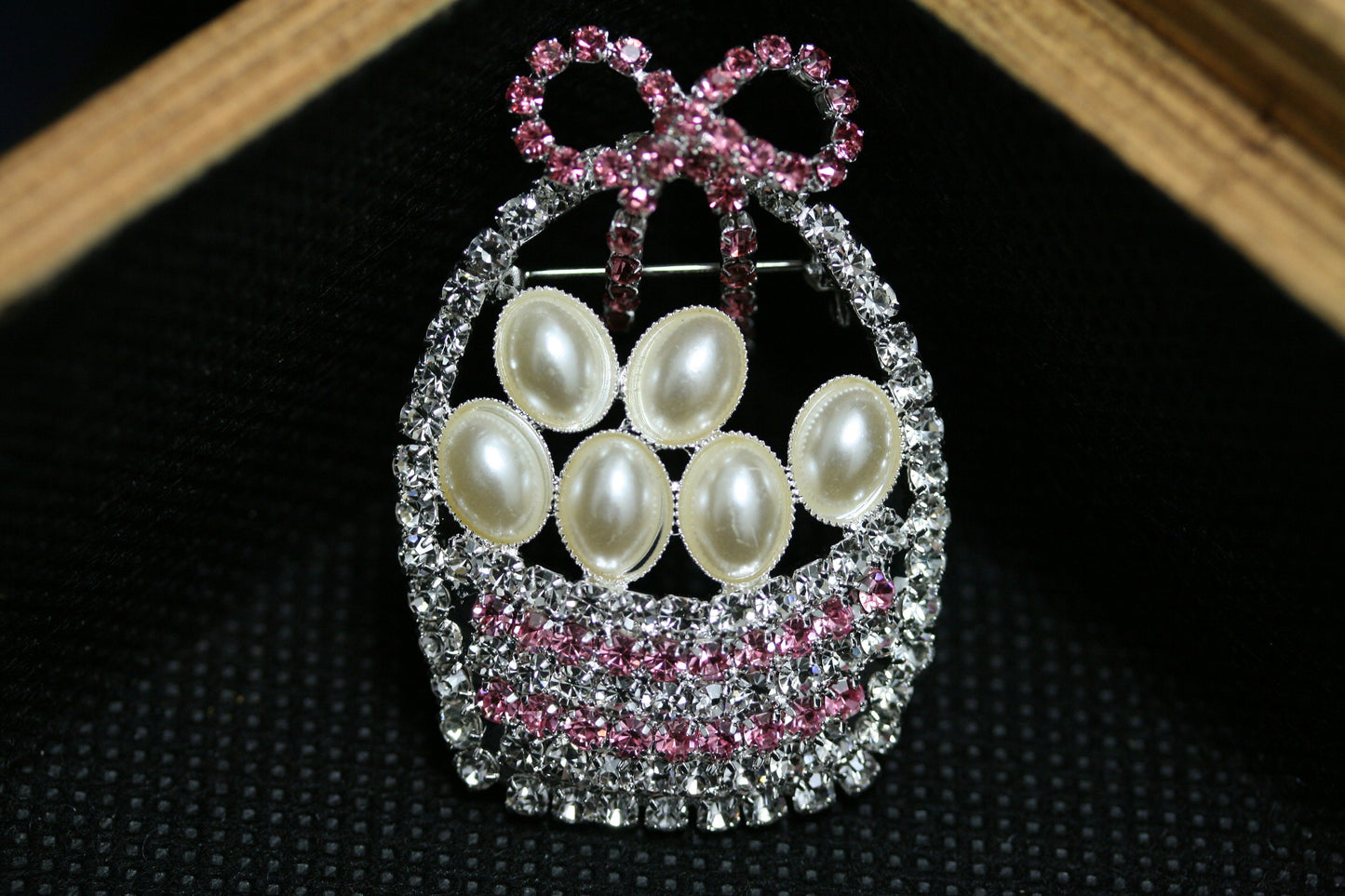 Rhinestone Easter Basket Brooch, Crystal Easter Egg Pin, Easter Jewelry Gift