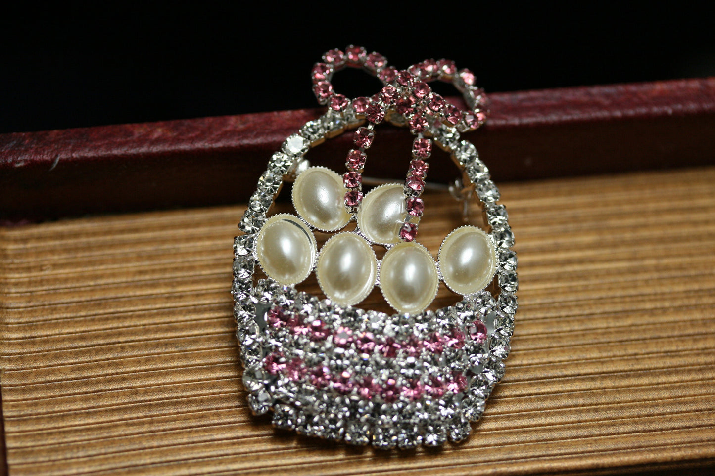 Rhinestone Easter Basket Brooch, Crystal Easter Egg Pin, Easter Jewelry Gift