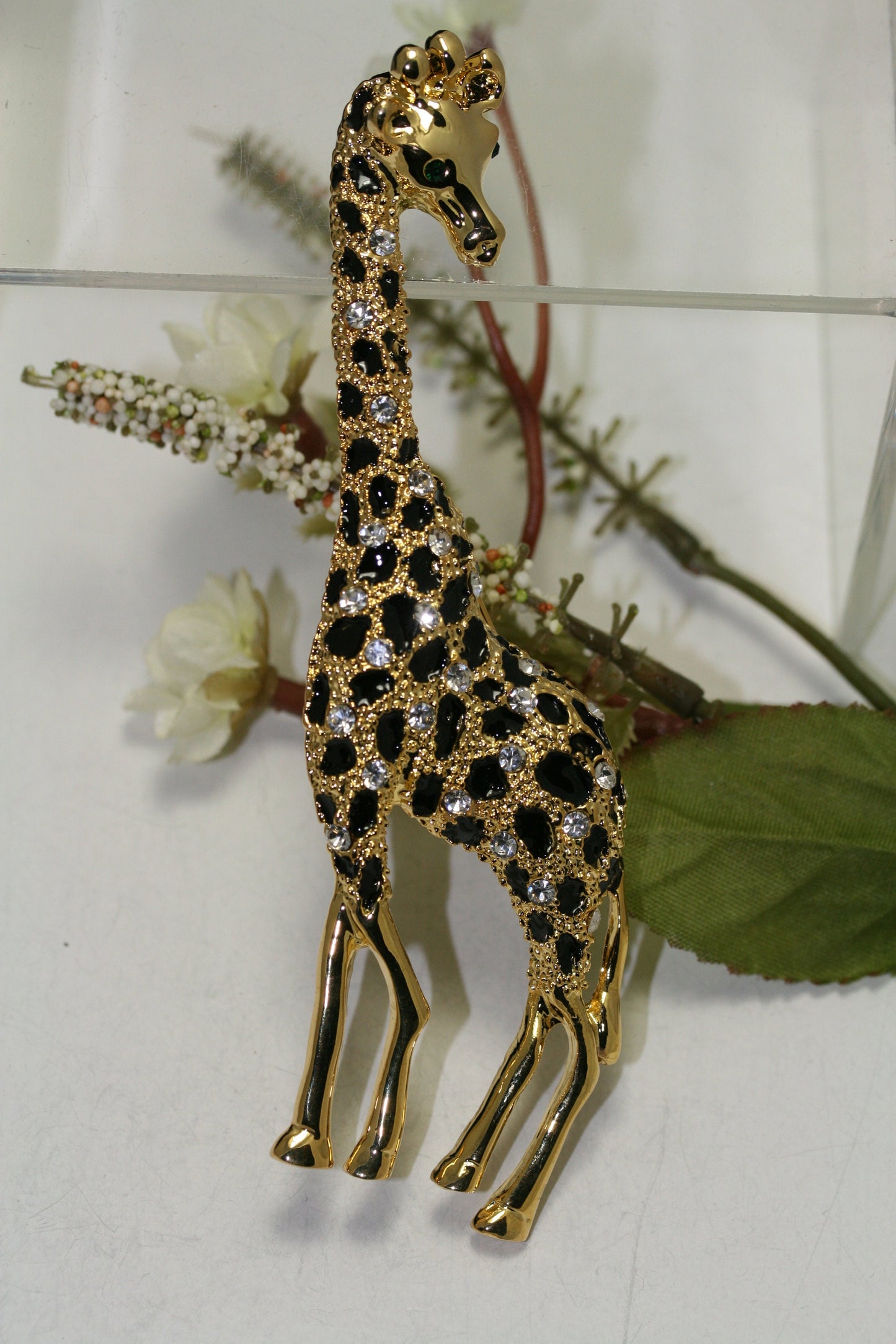 Gold Giraffe Rhinestone Brooch Pin