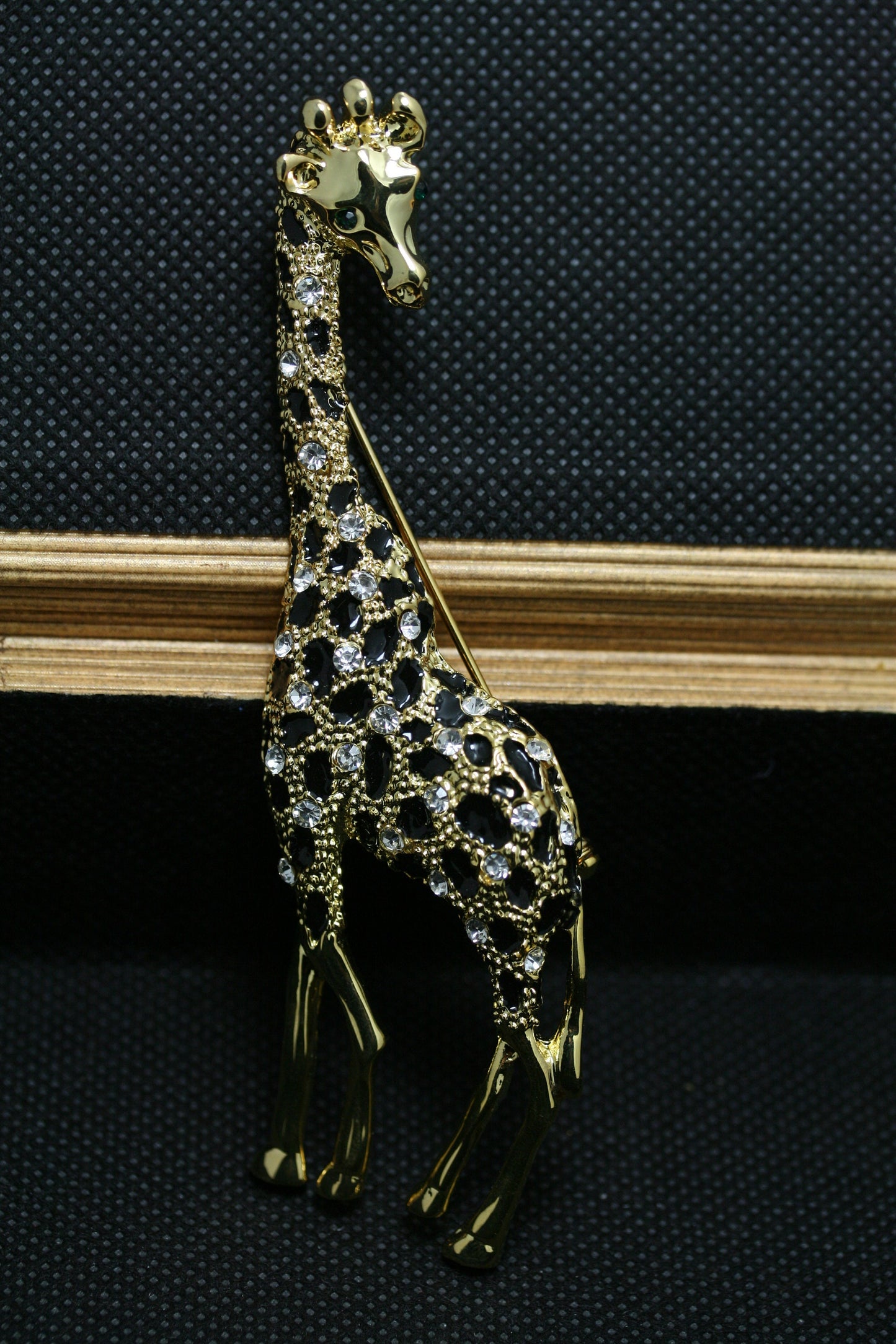 Gold Giraffe Rhinestone Brooch Pin