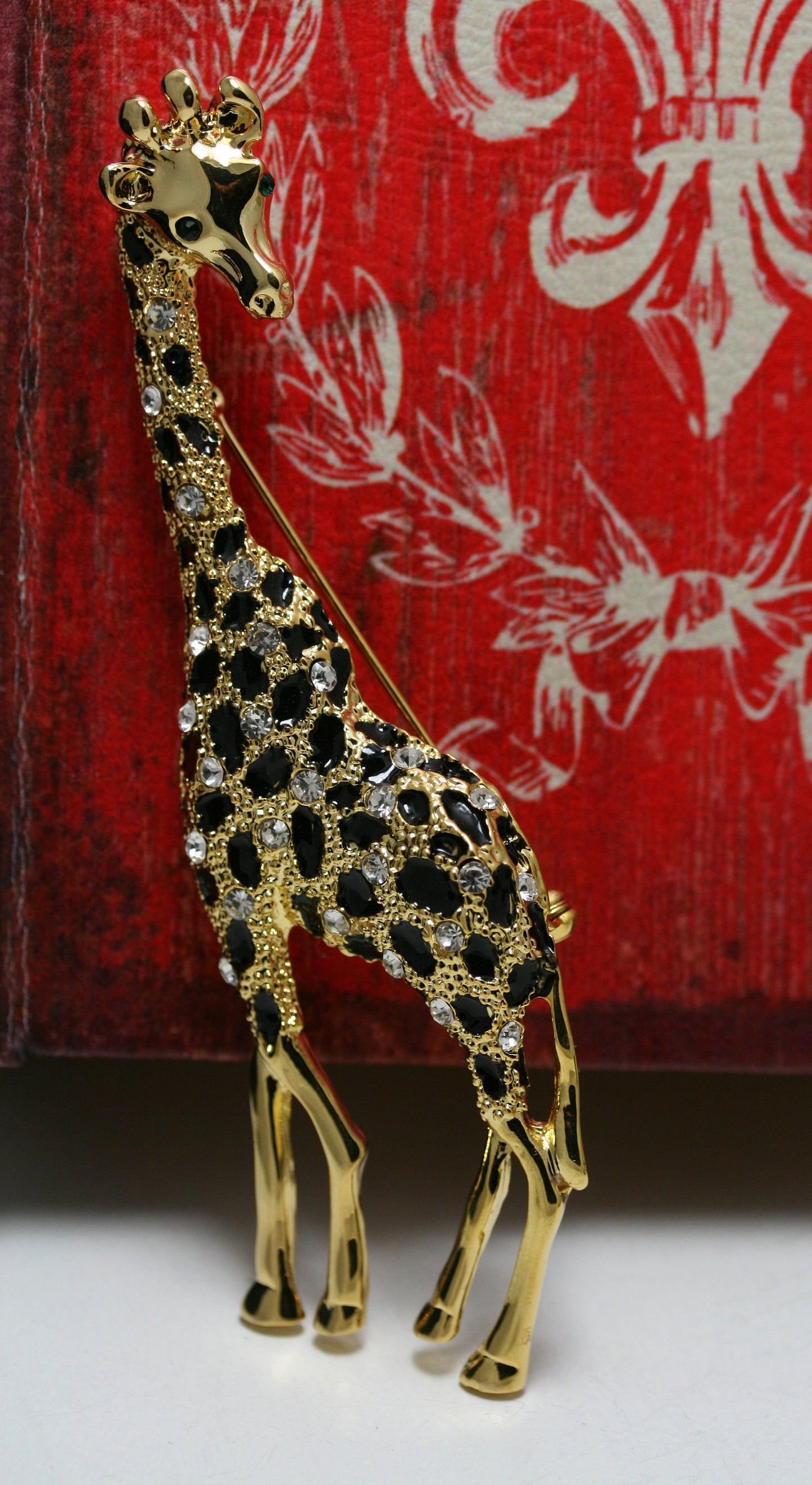 Gold Giraffe Rhinestone Brooch Pin