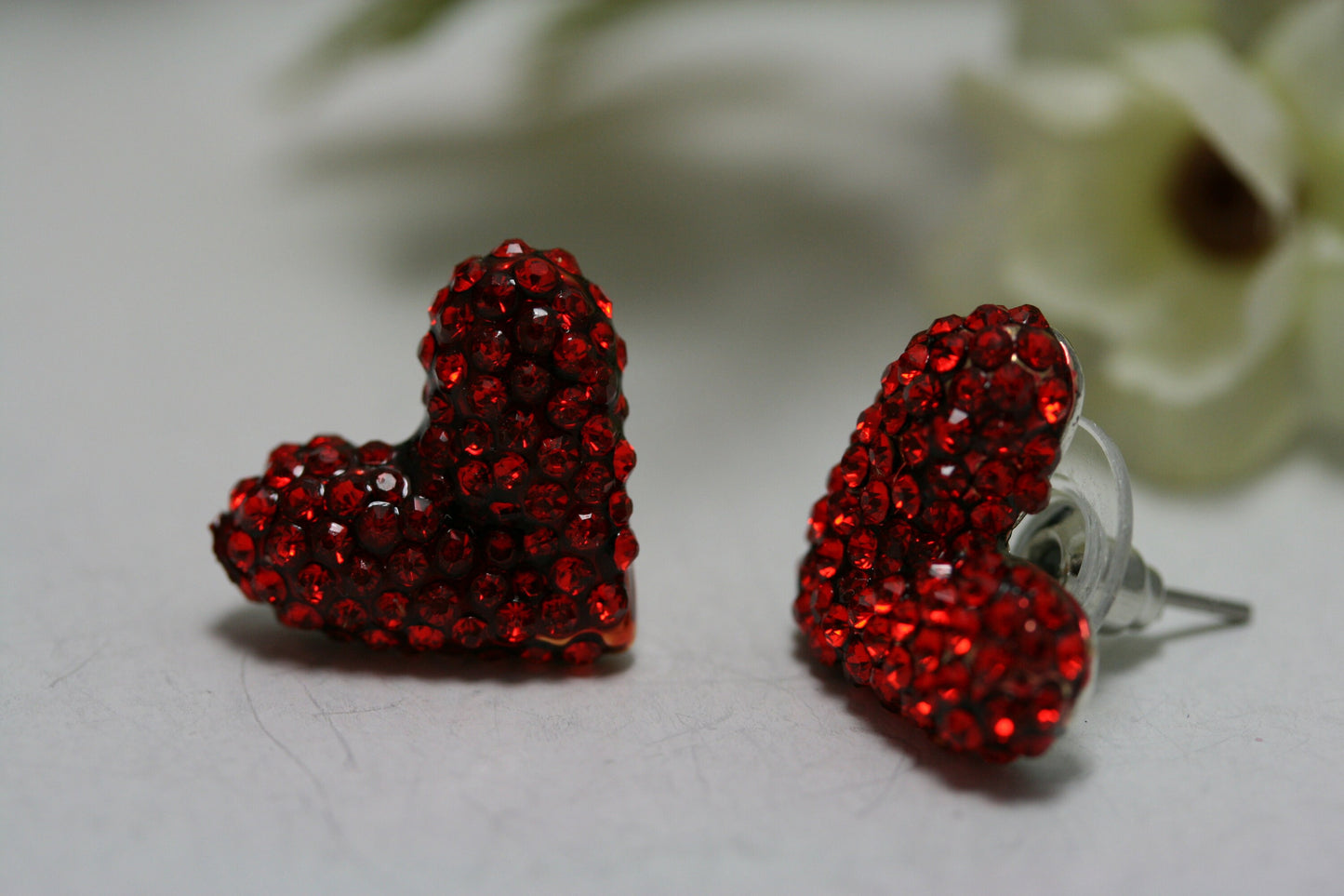 Gold Treasures Crystal Heart Stud Earrings, Rhinestone Red Heart Earrings, Valentine's Day Heart Earrings Jewelry Gift