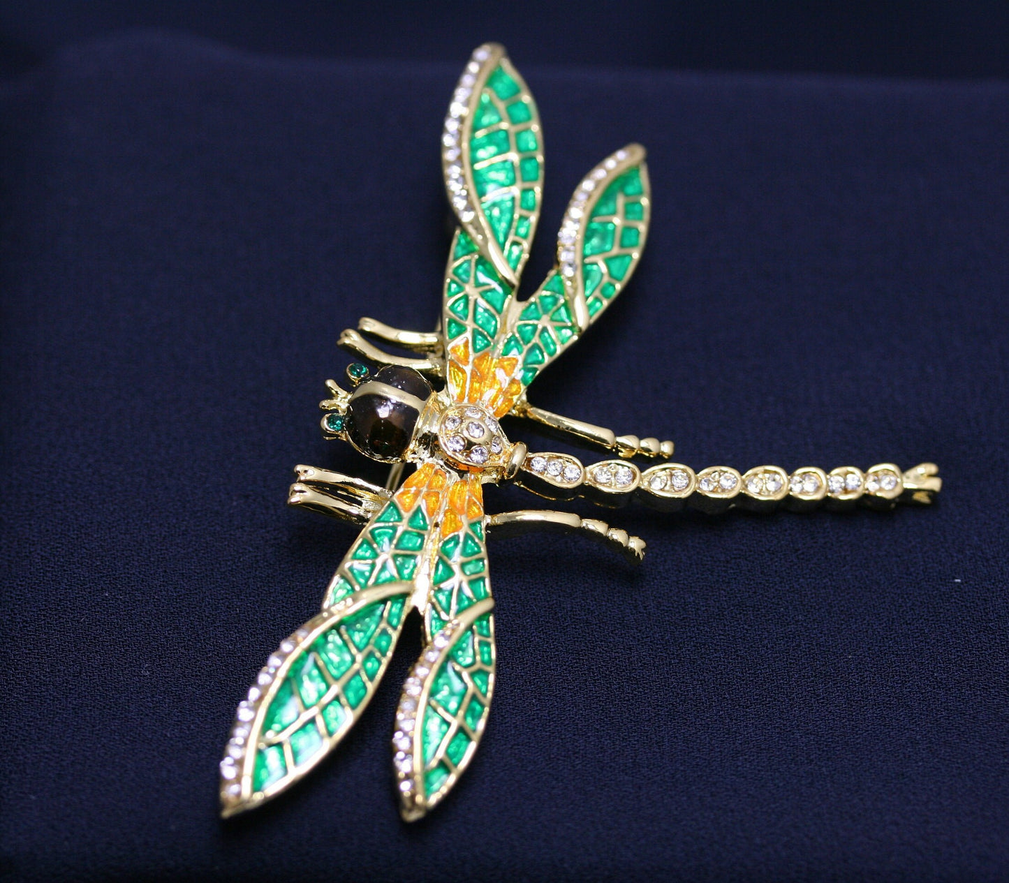 Green Crystal Dragonfly Brooch For Women Insect Rhinestone Brooches Pins