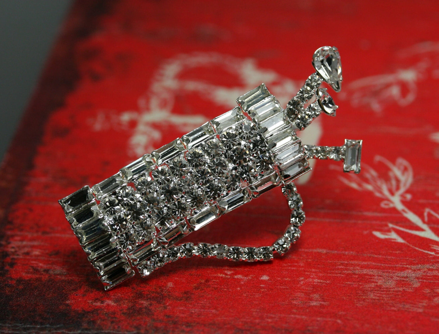 Vintage Retro Clear Rhinestone Golf Bag Caddy Golf Clubs Silver Tone Brooch Pin, Golf Sports Jewelry Gift