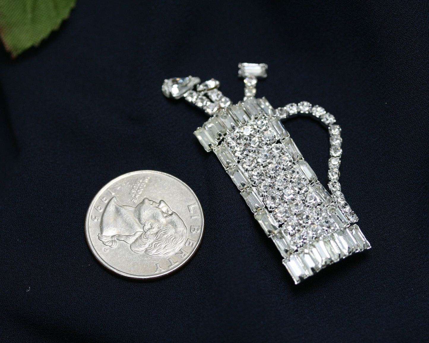 Vintage Retro Clear Rhinestone Golf Bag Caddy Golf Clubs Silver Tone Brooch Pin, Golf Sports Jewelry Gift