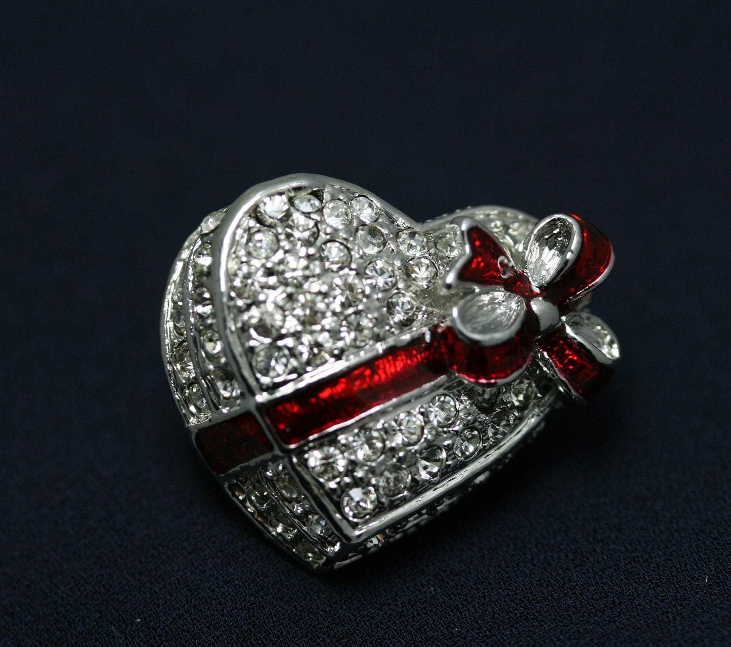 Vintage Valentine's Day Heart Candy Box Diamond Crystal Rhinestone Brooch Pin, Heart Brooch Jewelry GIft