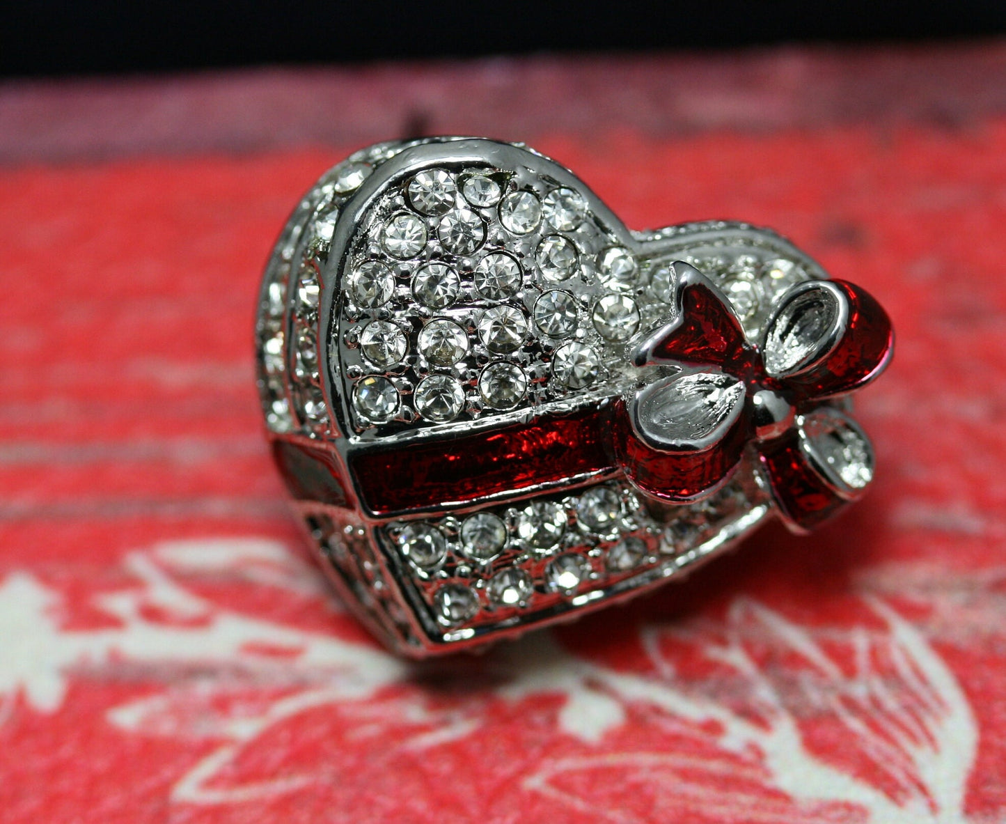 Vintage Valentine's Day Heart Candy Box Diamond Crystal Rhinestone Brooch Pin, Heart Brooch Jewelry GIft