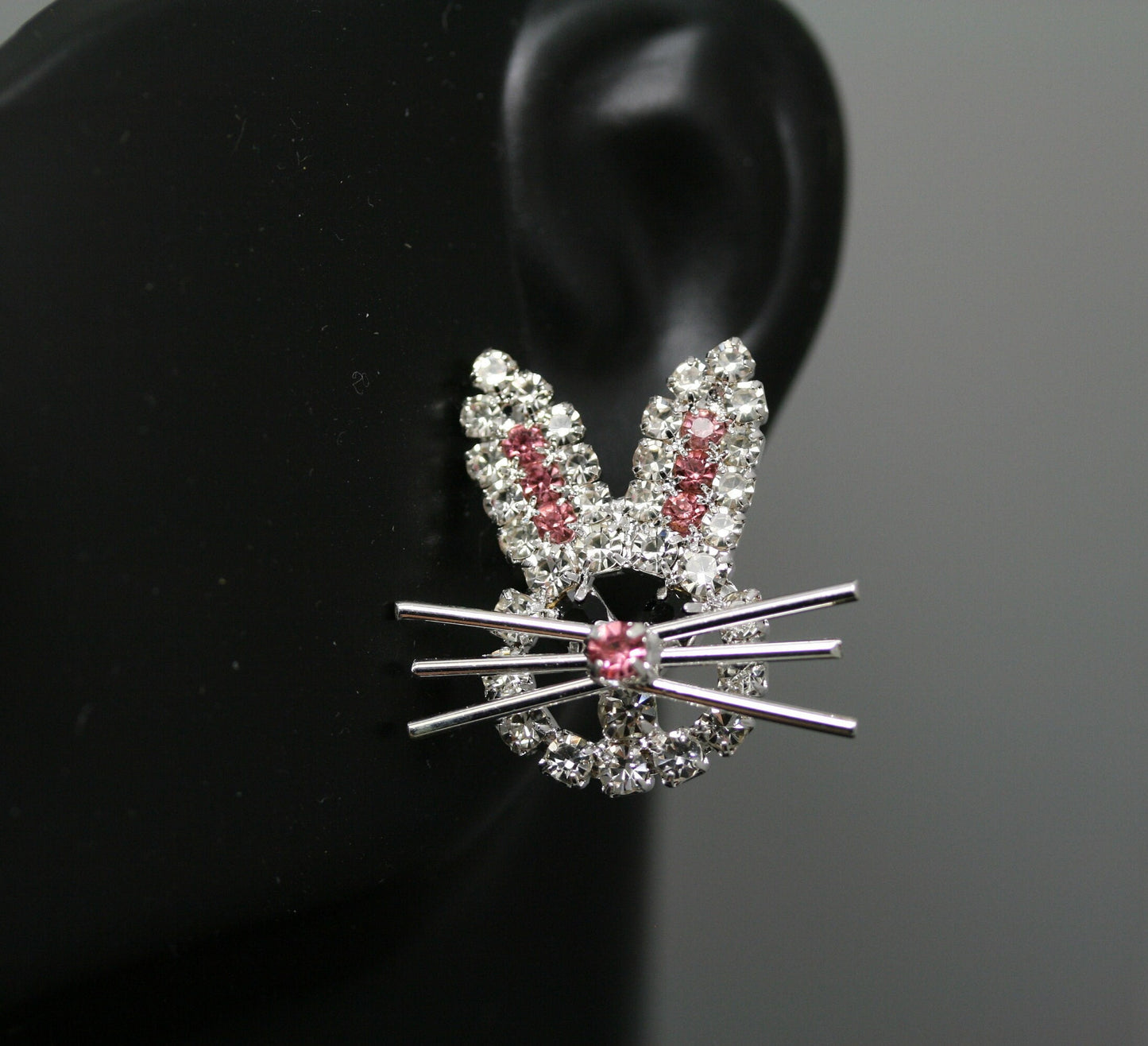 Rhinestone Easter Bunny Brooch and Earrings Set, Easter Rabbit Pin, Easter Rabbit Earrings, Easter Jewelry Gift