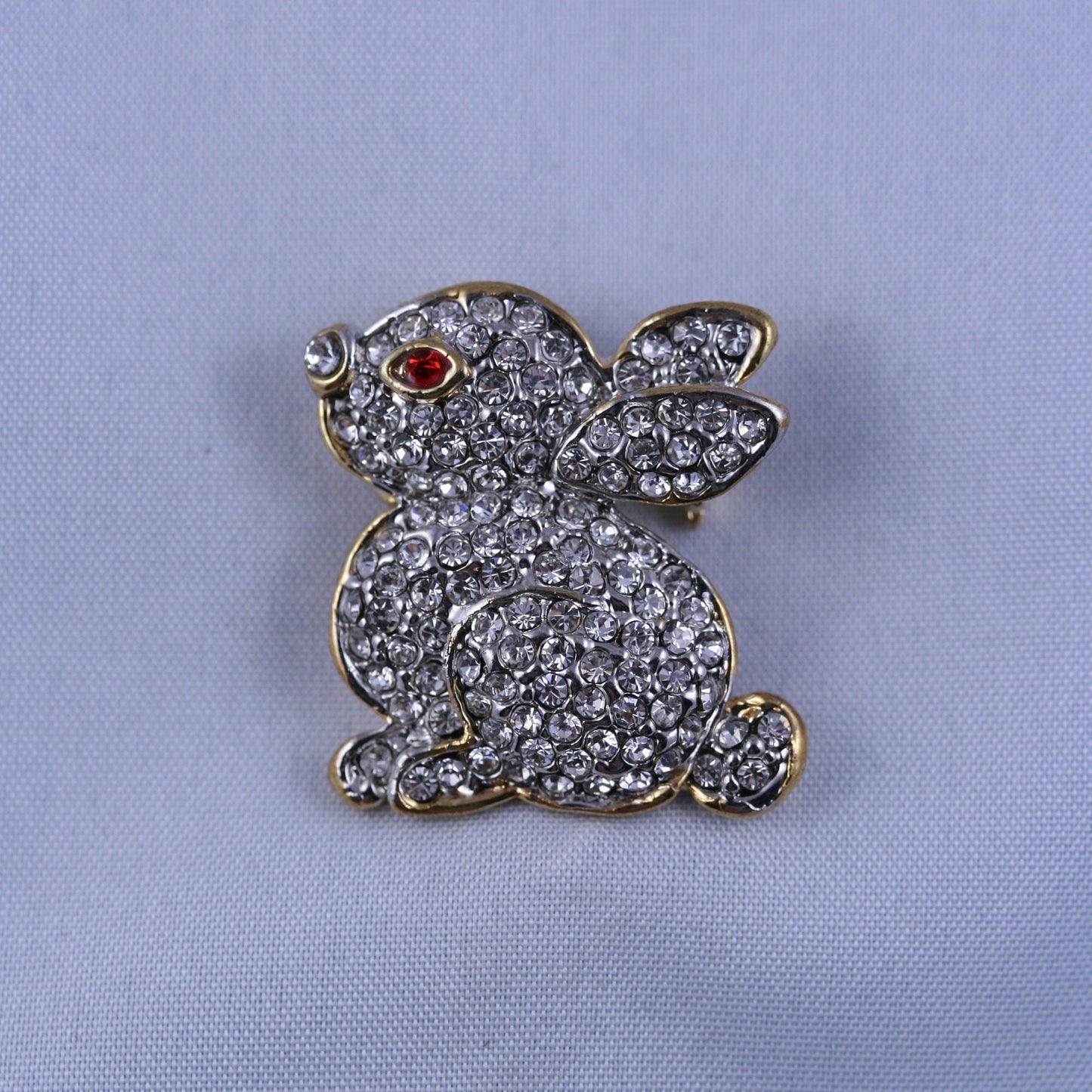 Clear Rhinestone Crystal Cute Bunny Rabbit Pin Brooch for Easter, Easter Bunny Rabbit Pin & Earring Set