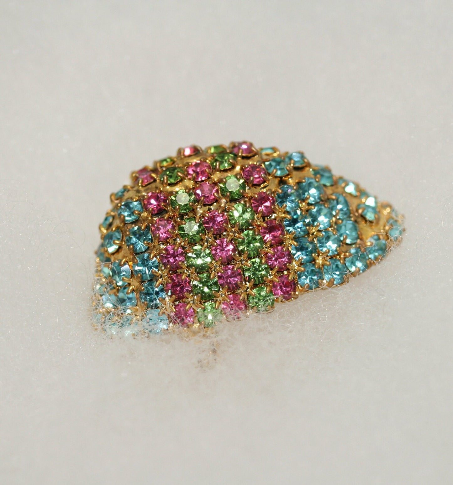 Vintage Rhinestone Crystal Easter Egg Pink Green Blue Faceted Stones Brooch Pin, Easter Pin Jewelry