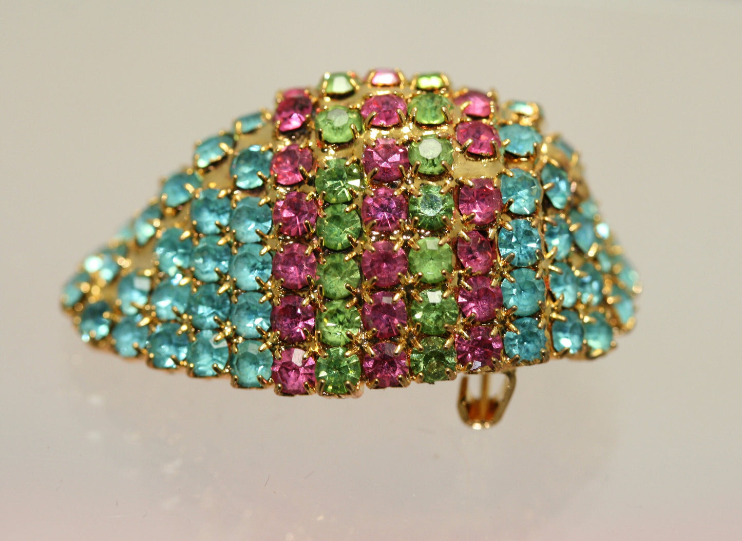 Vintage Rhinestone Crystal Easter Egg Pink Green Blue Faceted Stones Brooch Pin, Easter Pin Jewelry