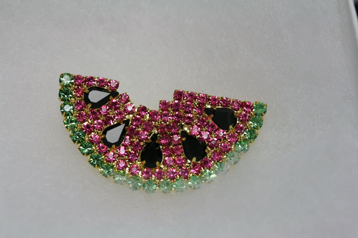 Rhinestone Watermelon Fruit Prong Set Brooch Pin, Summer Watermelon Festival Brooch Pin