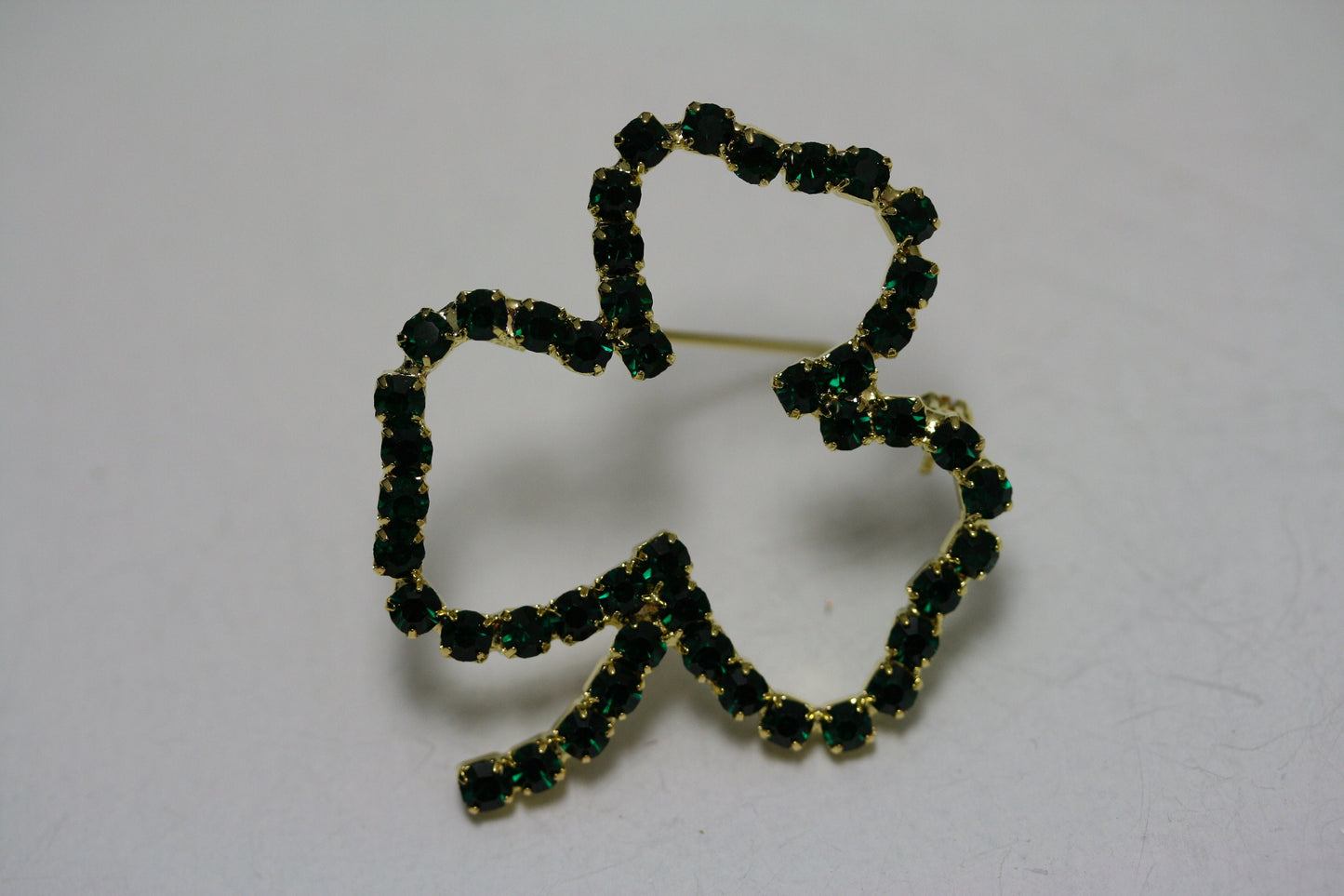 Emeralds Rhinestone Shamrock Outline St Patrick's Day Brooch & Dangle Earrings Set, Irish St Patrick's Day Shamrock Jewelry Gift