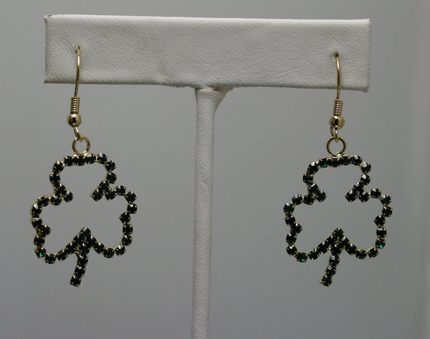 Emeralds Rhinestone Shamrock Outline St Patrick's Day Brooch & Dangle Earrings Set, Irish St Patrick's Day Shamrock Jewelry Gift