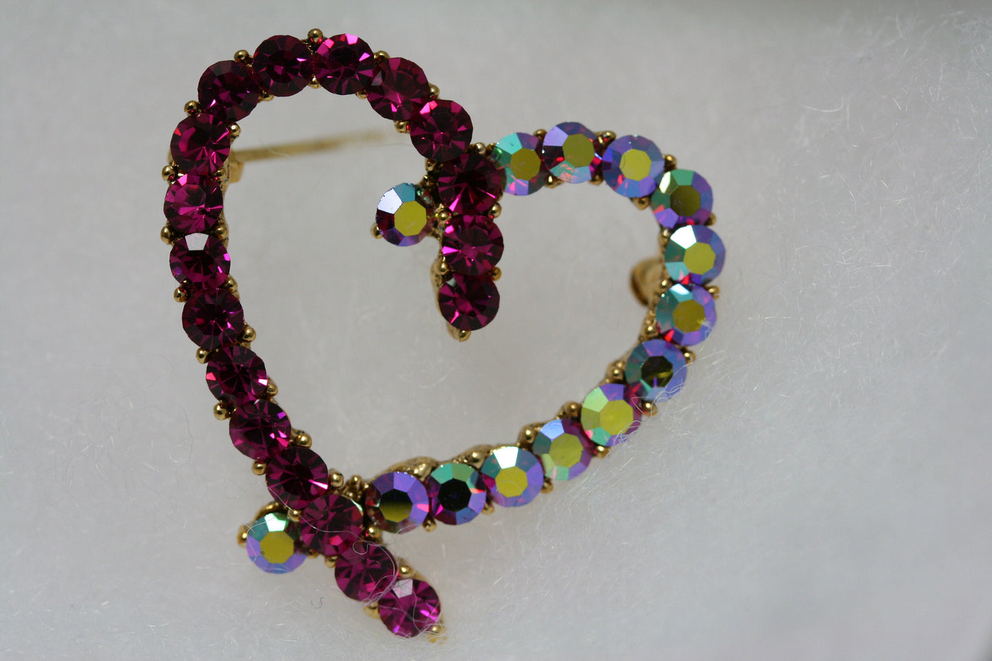 Rhinestone Pink Topaz Heart Brooch Pin, Crystal Valentine's day Heart Jewelry For Her