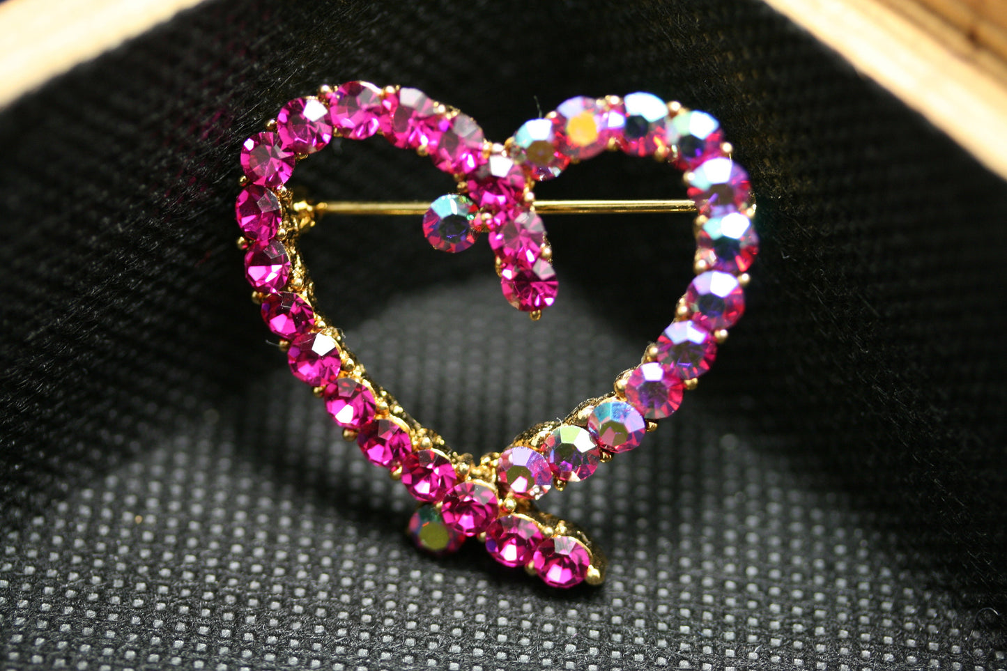 Rhinestone Pink Topaz Heart Brooch Pin, Crystal Valentine's day Heart Jewelry For Her