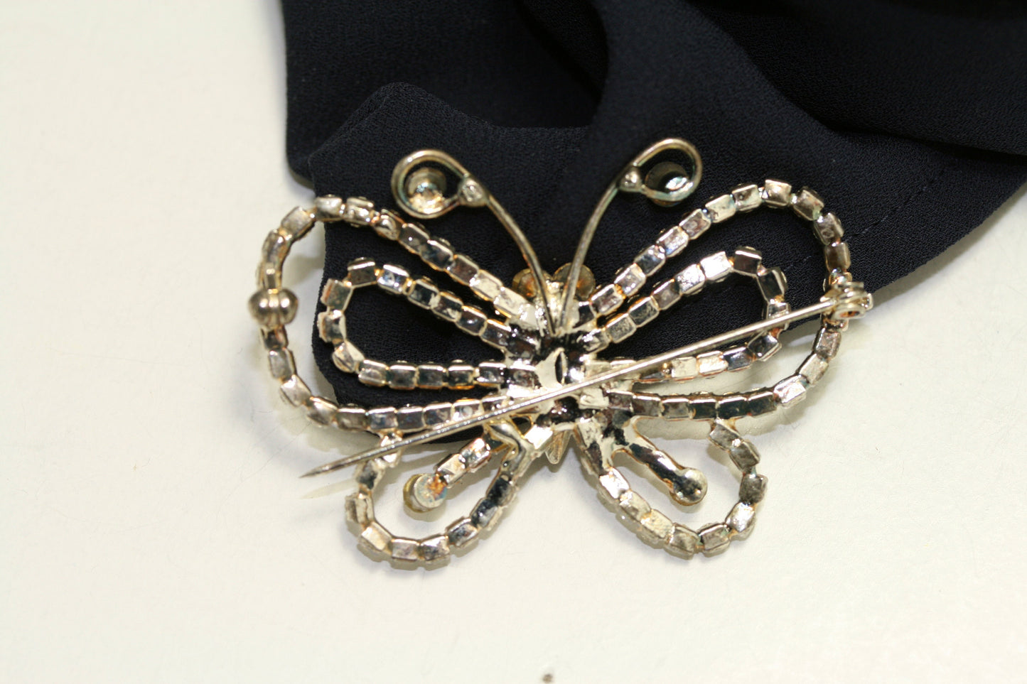 Silvery Tone Aurora Borealis Clear Crystal Rhinestone Hollow Out Butterfly Brooch Pin