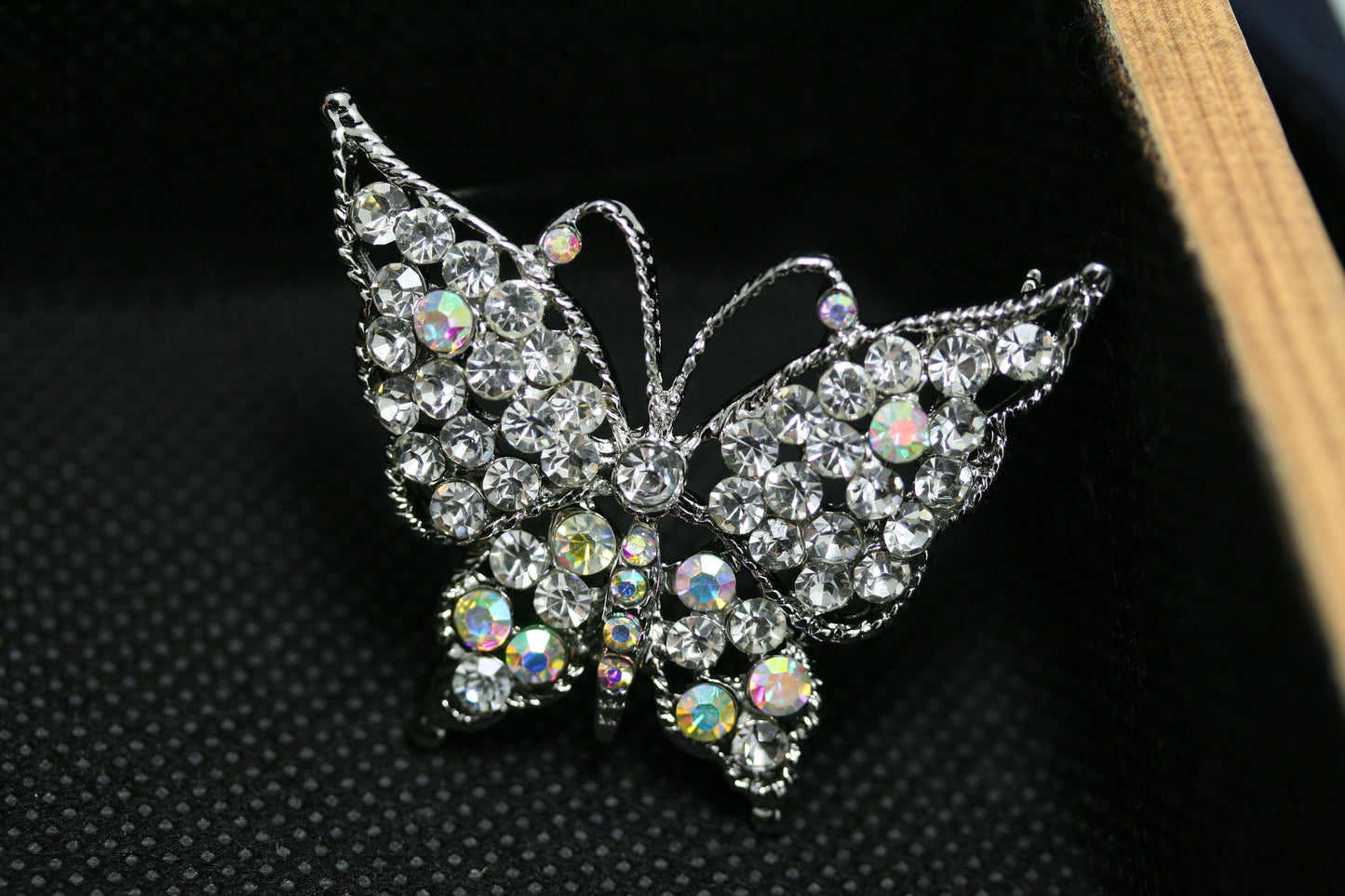 Bling Jewelry Large Clear Crystal Filigree Fashion Statement Butterfly Brooch Pin for Women, Butterfly Pin Jewelry