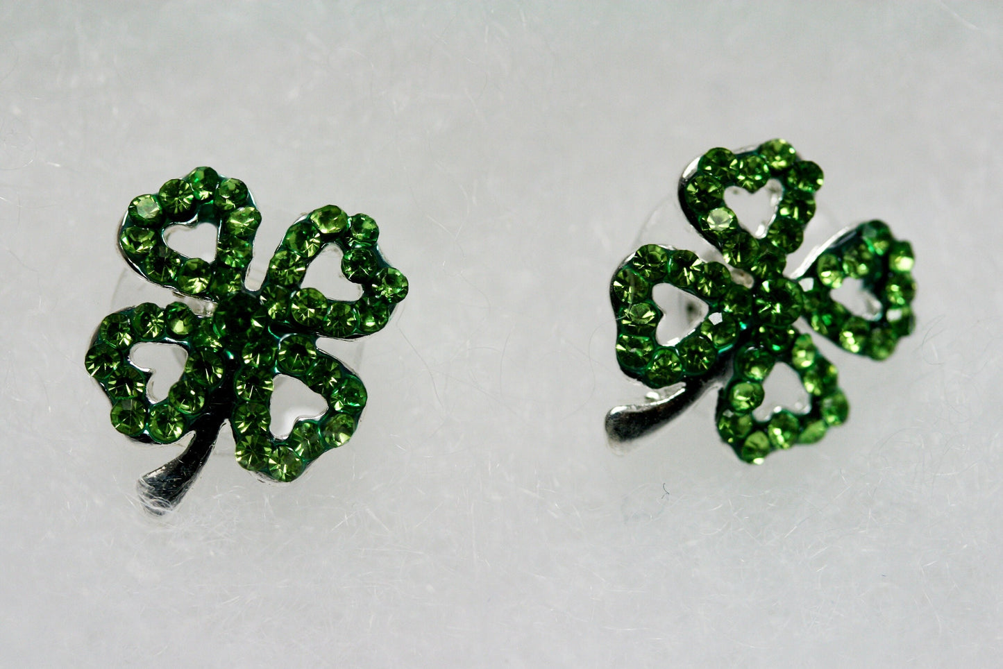 Emeralds Rhinestone Shamrock Outline Post Earrings, St Patrick's Day Earrings, Irish Four Leaf Clover Earrings Jewelry Gift