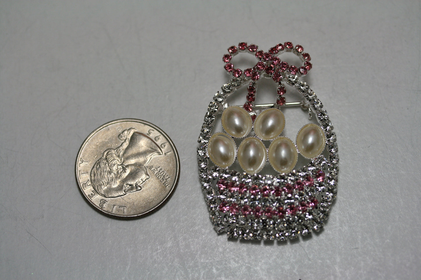 Rhinestone Easter Basket Brooch, Crystal Easter Egg Pin, Easter Jewelry Gift
