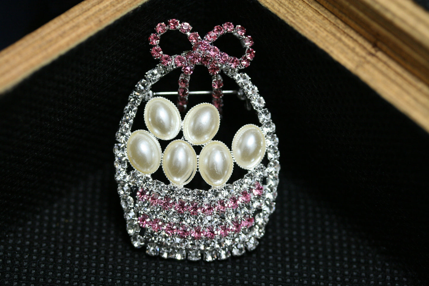 Rhinestone Easter Basket Brooch, Crystal Easter Egg Pin, Easter Jewelry Gift