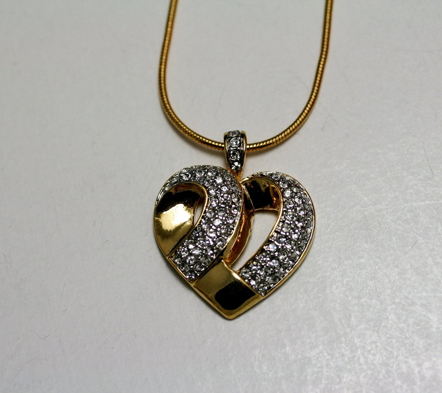 Round Diamond Accent Gold-Tone Women's Heart Pendant in Brass, 18" Crystal Valentine's Day Heart Necklace For Her
