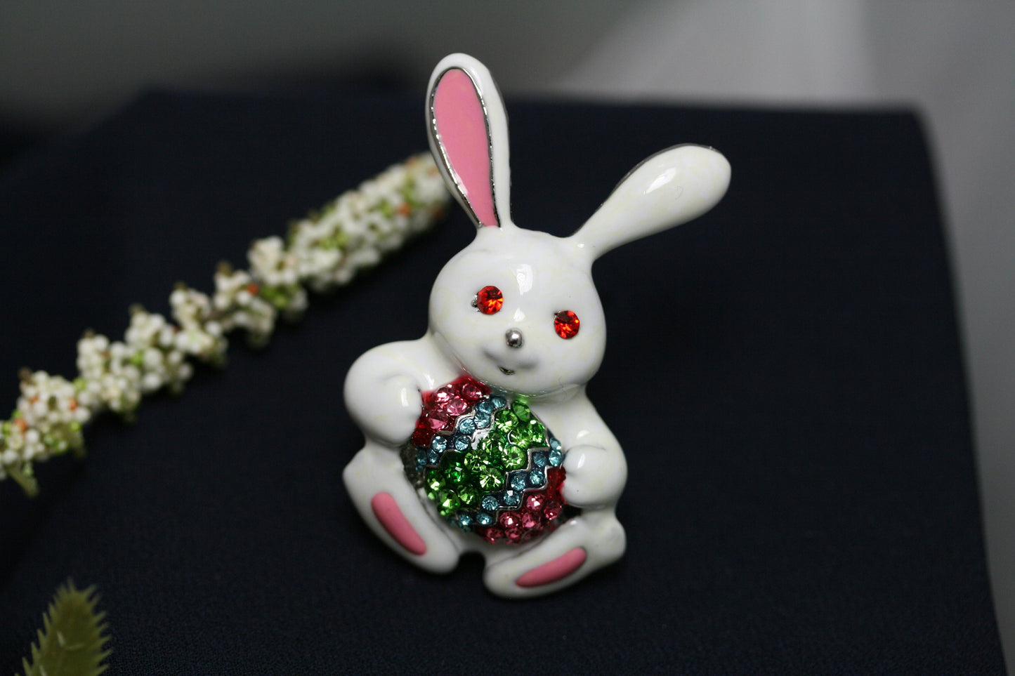 Rhinestone Crystal Enamel Spring Easter Bunny Rabbit Egg Brooch Pin, Easter Egg With Bunny Pin, Easter Brooch Jewelry