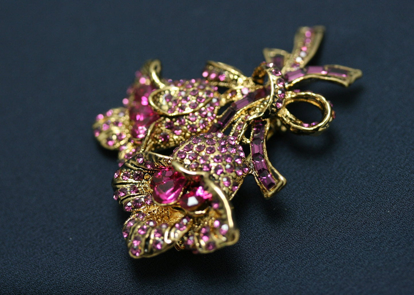 Vintage Large Purple Garnet Rhinestone Rose Pin Brooch Jewelry, Fashion Valentine's Day Roses Pin Statement Brooches