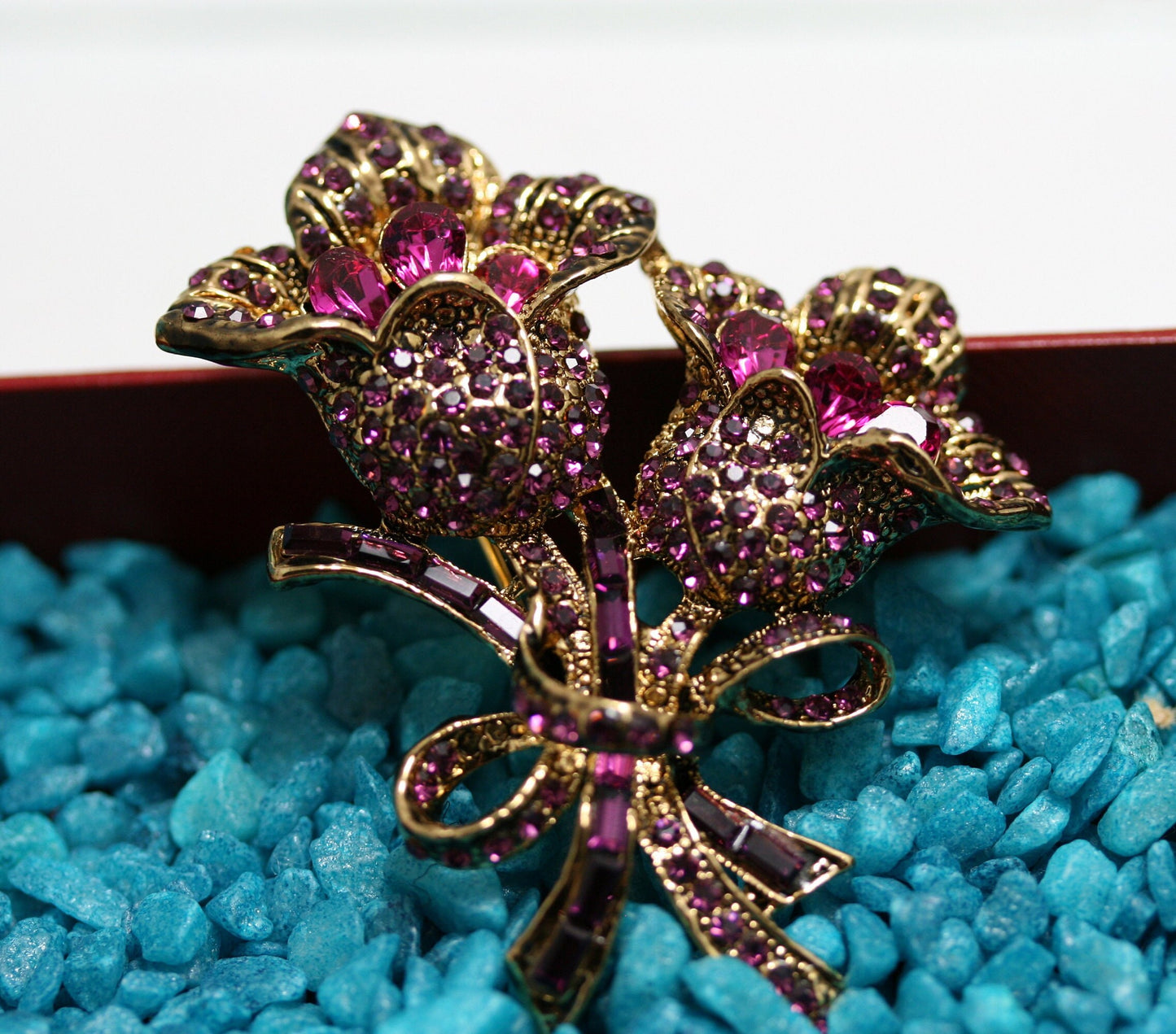 Vintage Large Purple Garnet Rhinestone Rose Pin Brooch Jewelry, Fashion Valentine's Day Roses Pin Statement Brooches