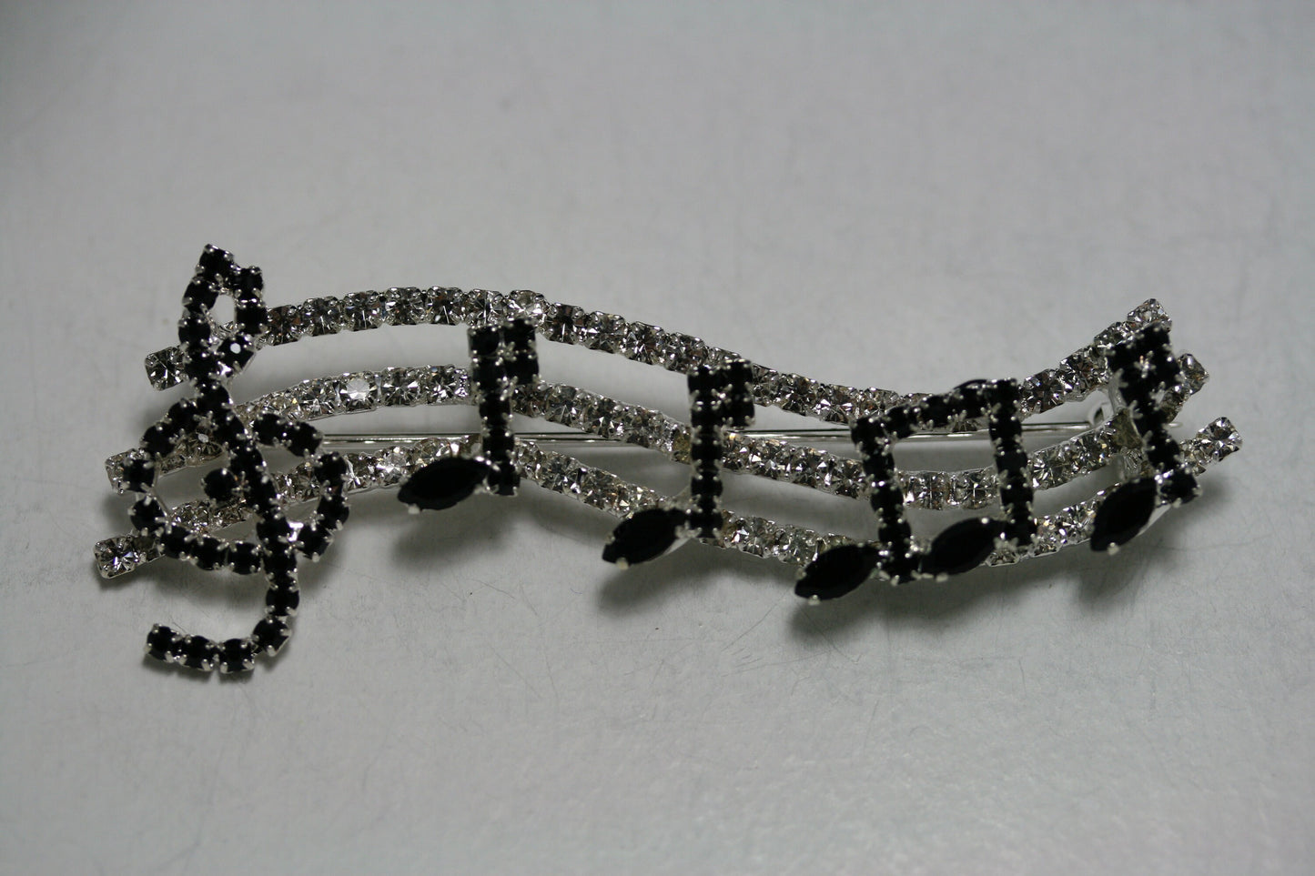 Rhinestone Music Notes Brooch. Rhinestone Silver and Black Music Notes Brooch, Music Note Pin