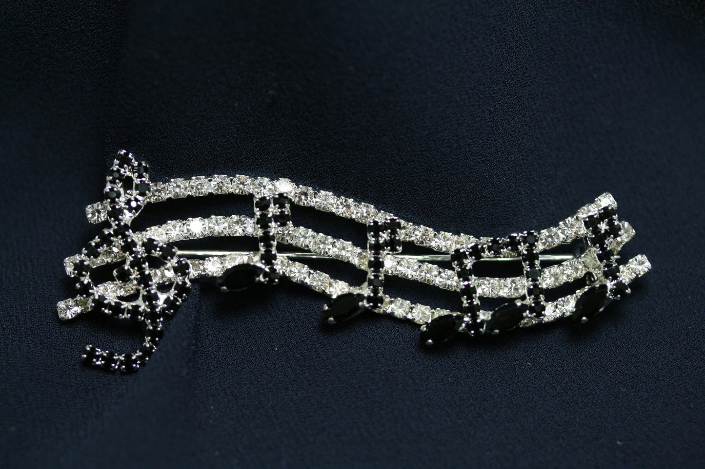 Rhinestone Music Notes Brooch. Rhinestone Silver and Black Music Notes Brooch, Music Note Pin