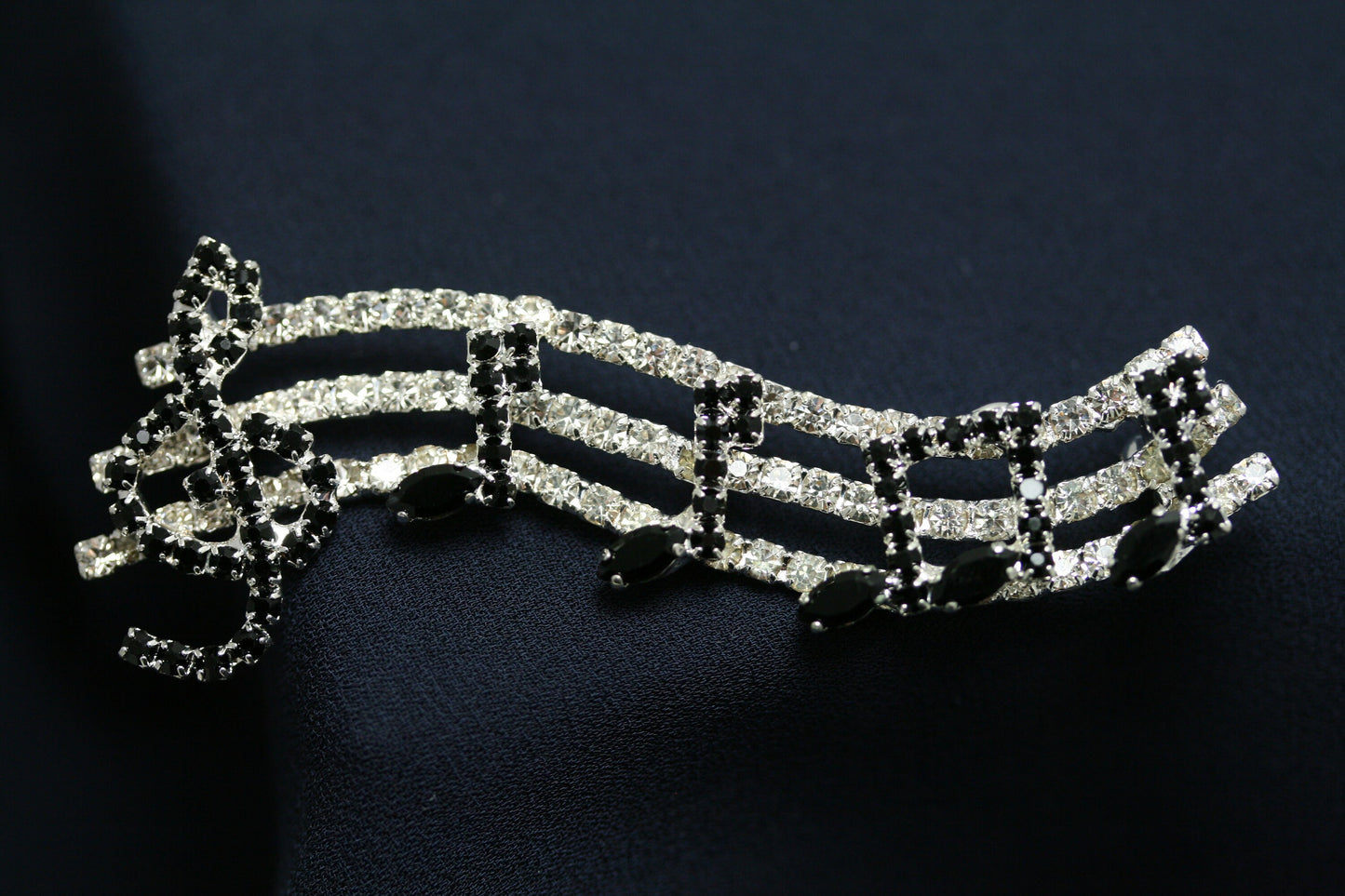 Rhinestone Music Notes Brooch. Rhinestone Silver and Black Music Notes Brooch, Music Note Pin