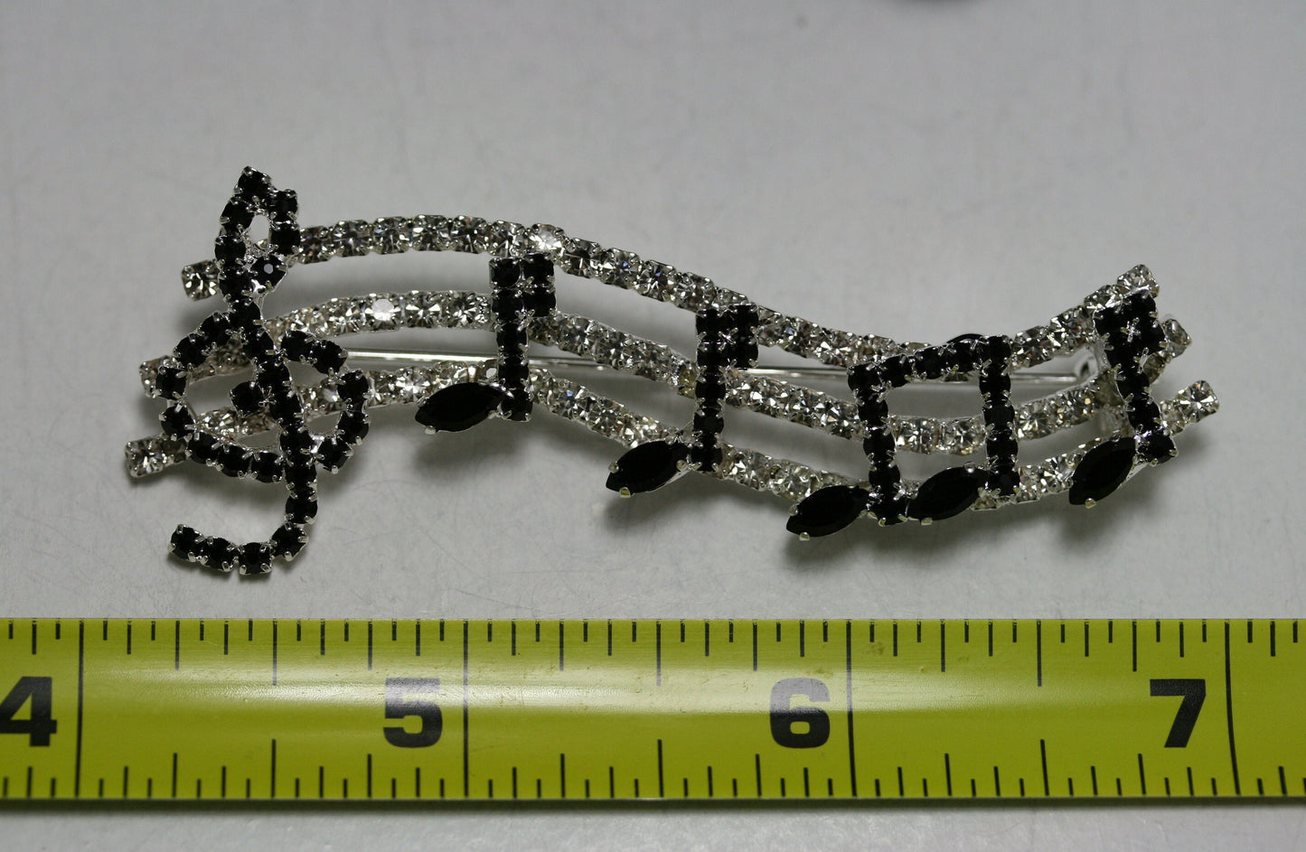 Rhinestone Music Notes Brooch. Rhinestone Silver and Black Music Notes Brooch, Music Note Pin