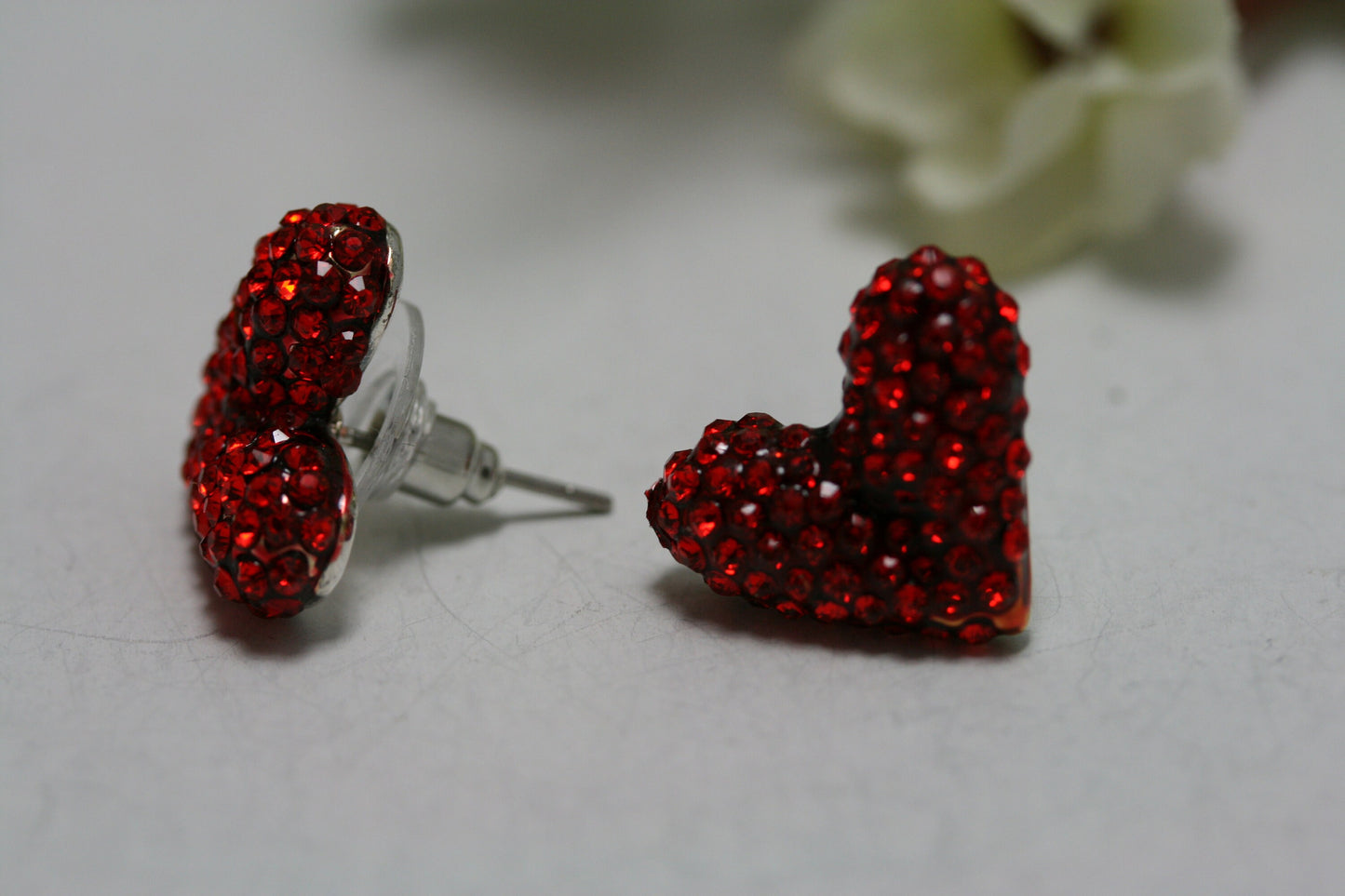 Gold Treasures Crystal Heart Stud Earrings, Rhinestone Red Heart Earrings, Valentine's Day Heart Earrings Jewelry Gift