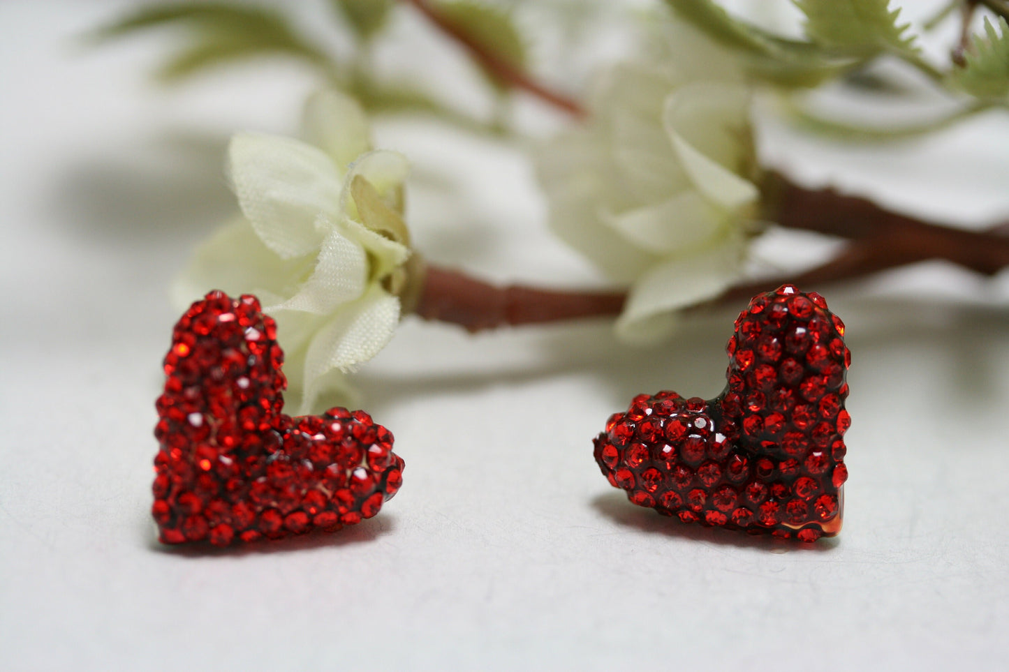 Gold Treasures Crystal Heart Stud Earrings, Rhinestone Red Heart Earrings, Valentine's Day Heart Earrings Jewelry Gift