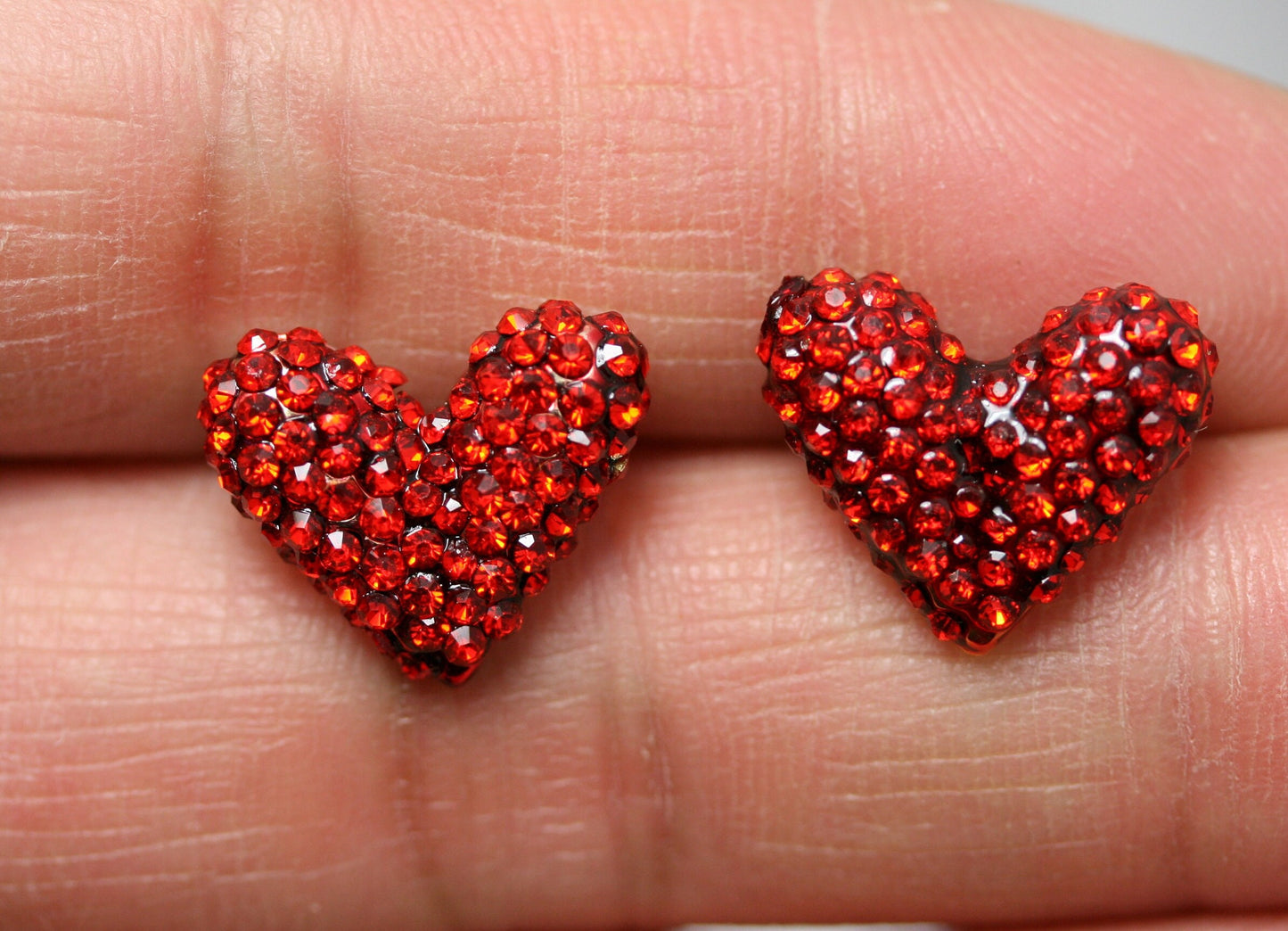 Gold Treasures Crystal Heart Stud Earrings, Rhinestone Red Heart Earrings, Valentine's Day Heart Earrings Jewelry Gift