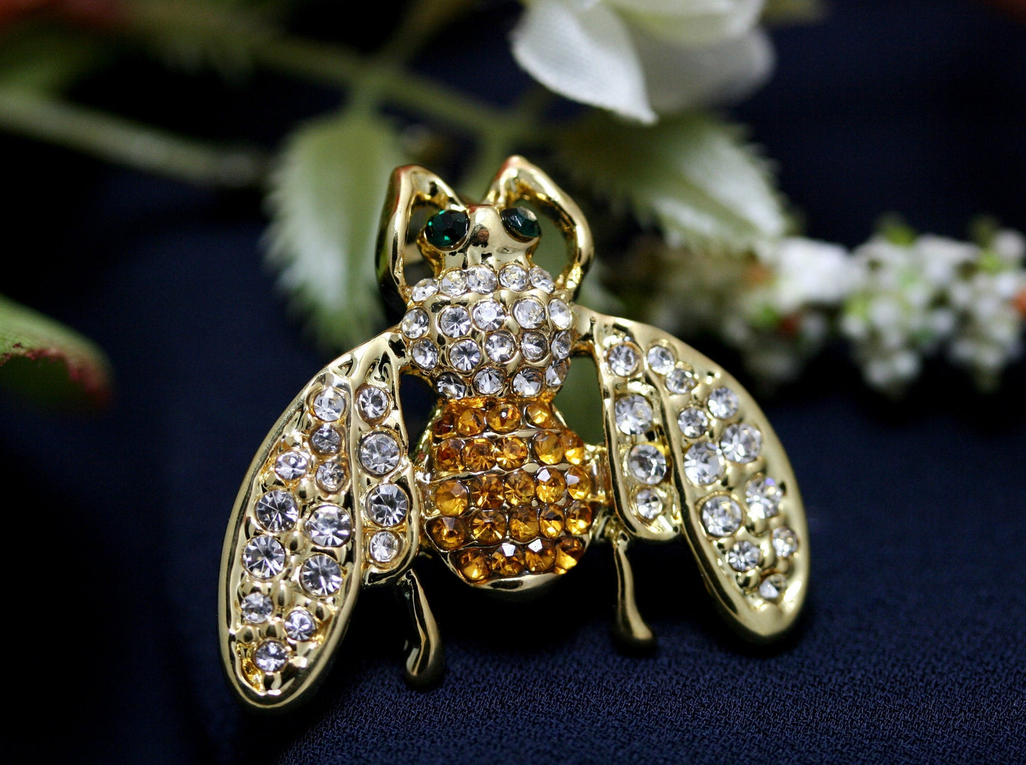 Topaz Color CZ Crystal Rhinestone Bee Insect Brooch Pin