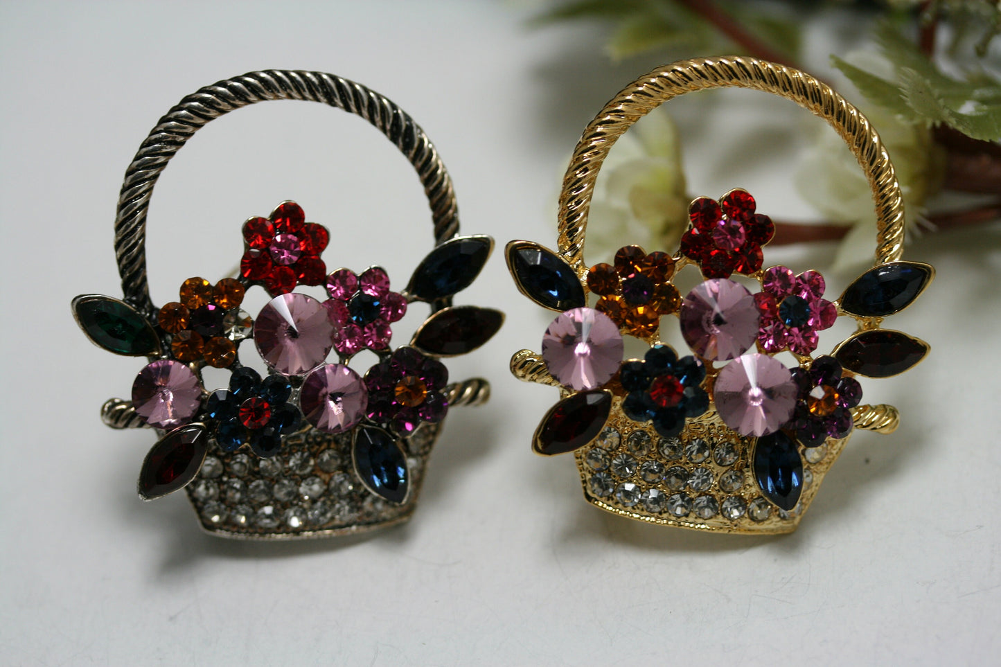 Colorful Antique Flower Basket Brooch Pin Artificial Crystal Rhinestone Vintage Flower Diamond Brooch, Easter Flower Basket Pin Jewelry