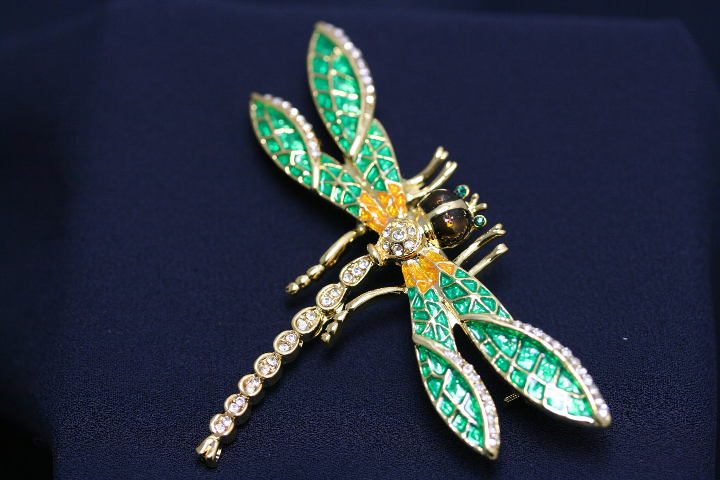 Green Crystal Dragonfly Brooch For Women Insect Rhinestone Brooches Pins