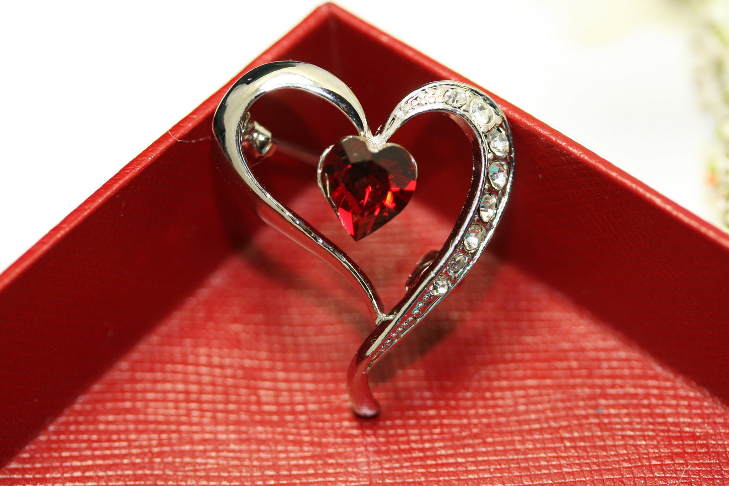 Rhinestone Heart Brooch Pin, Valentine's Red Heart Pin, Valentine's Jewelry Gift