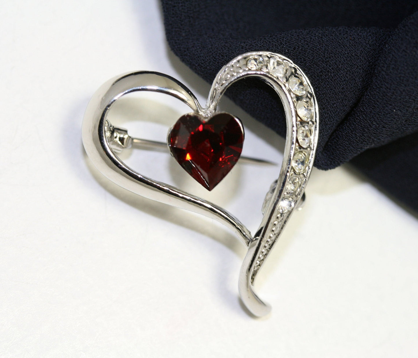 Rhinestone Heart Brooch Pin, Valentine's Red Heart Pin, Valentine's Jewelry Gift