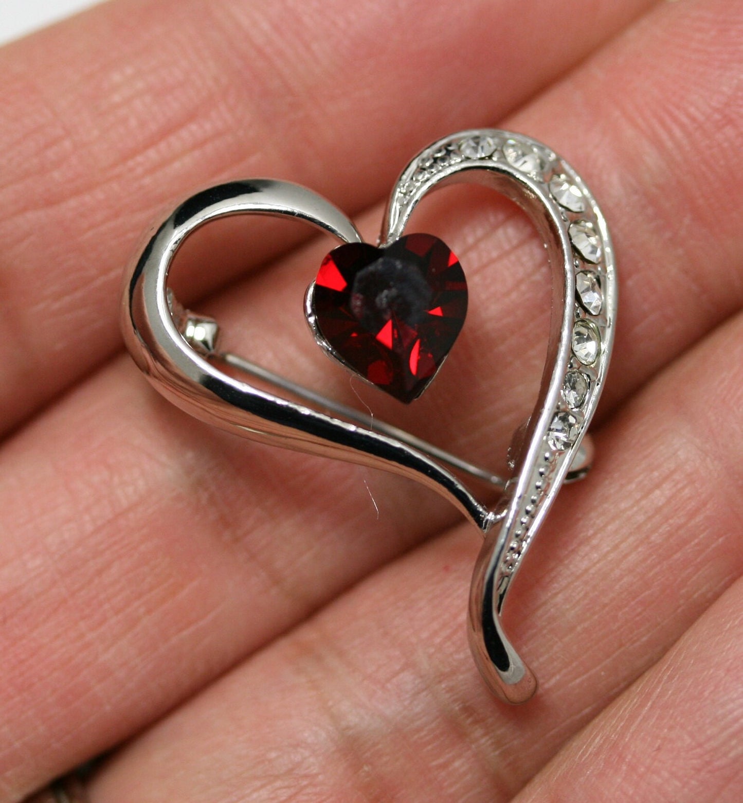 Rhinestone Heart Brooch Pin, Valentine's Red Heart Pin, Valentine's Jewelry Gift
